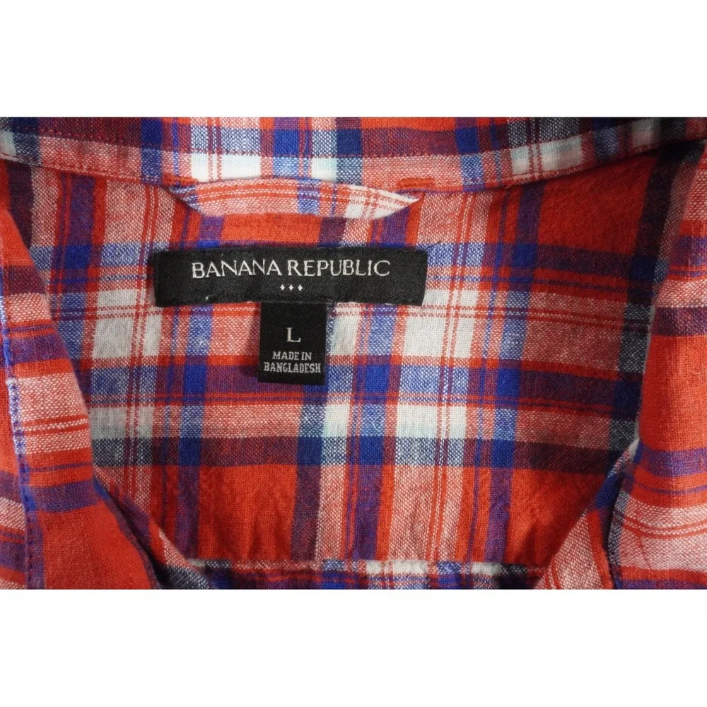 Banana Republic Casual Shirt Mens Large Red Multi Plaid Regular Fit Button Up